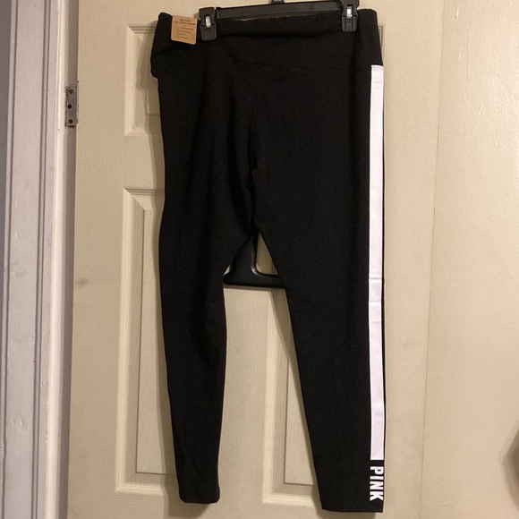 NWT Pink Cotton High Waist Full Length Legging - Pure Black/Foil stripe - Picture 8 of 14